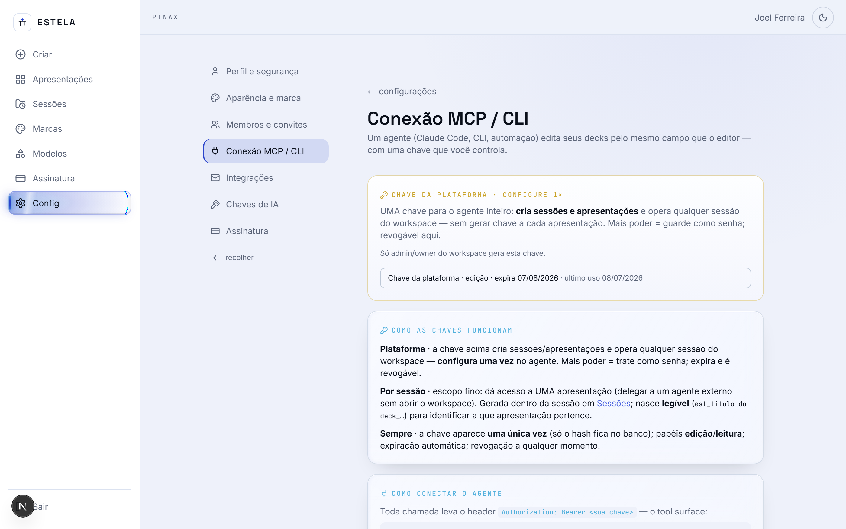 Pínax's MCP connection screen for AI agents